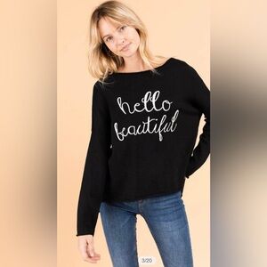 Gilli Hello Beautiful Embroidered Sweater in Black Size Small White Text